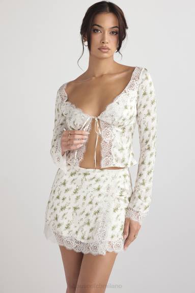vestiario esso House of CB Top Clarissa con finiture in pizzo e stampa Garden X44T717