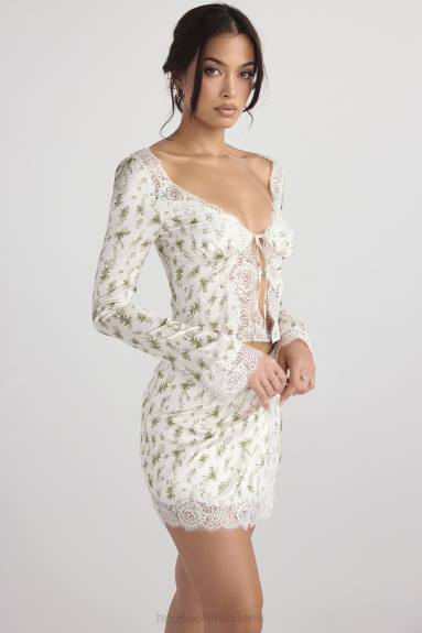 vestiario esso House of CB Top Clarissa con finiture in pizzo e stampa Garden X44T717
