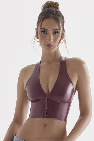 vestiario esso House of CB Top allacciato alla caviglia in lattice Ariadne Merlot X44T681