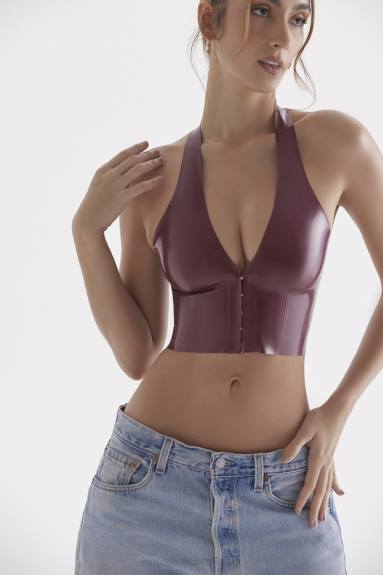 vestiario esso House of CB Top allacciato alla caviglia in lattice Ariadne Merlot X44T681
