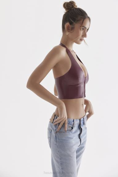vestiario esso House of CB Top allacciato alla caviglia in lattice Ariadne Merlot X44T681