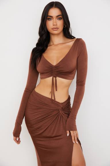 vestiario esso House of CB Top corto con arricciature color cioccolato Angelita X44T749