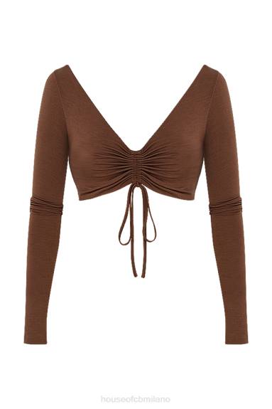 vestiario esso House of CB Top corto con arricciature color cioccolato Angelita X44T749