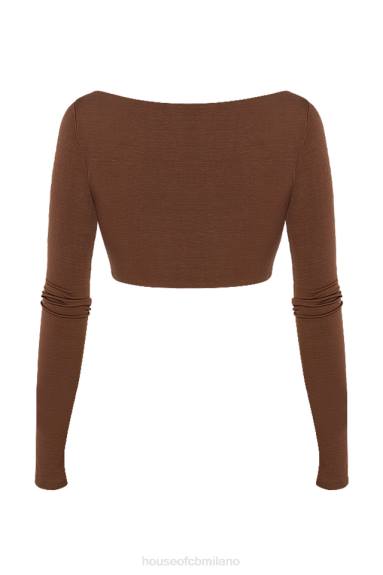 vestiario esso House of CB Top corto con arricciature color cioccolato Angelita X44T749