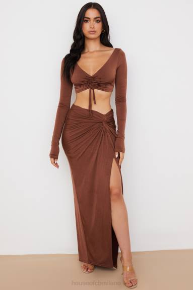 vestiario esso House of CB Top corto con arricciature color cioccolato Angelita X44T749