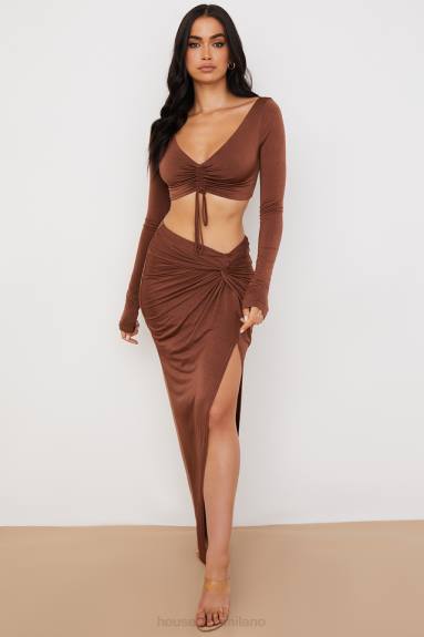 vestiario esso House of CB Top corto con arricciature color cioccolato Angelita X44T749