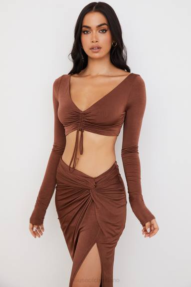 vestiario esso House of CB Top corto con arricciature color cioccolato Angelita X44T749