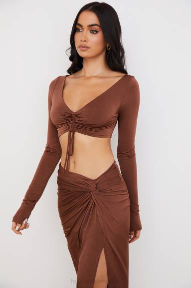 vestiario esso House of CB Top corto con arricciature color cioccolato Angelita X44T749