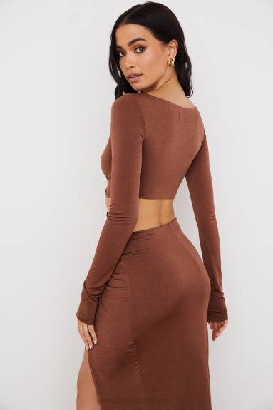 vestiario esso House of CB Top corto con arricciature color cioccolato Angelita X44T749