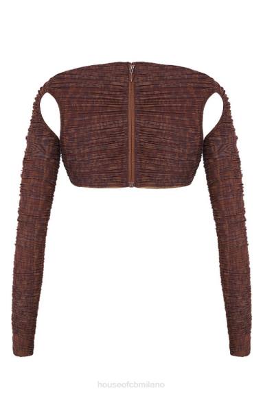 vestiario esso House of CB Top corto con ritaglio in rete con stampa cioccolato blythe X44T755