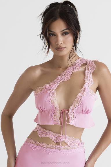 vestiario esso House of CB Top corto fluido rosa Lorena X44T711