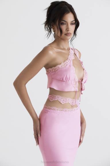 vestiario esso House of CB Top corto fluido rosa Lorena X44T711