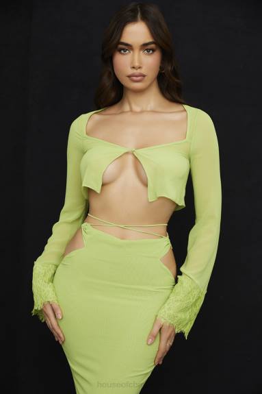 vestiario esso House of CB Top corto in georgette verde lime Tara X44T737