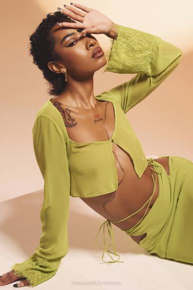 vestiario esso House of CB Top corto in georgette verde lime Tara X44T737