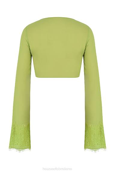 vestiario esso House of CB Top corto in georgette verde lime Tara X44T737