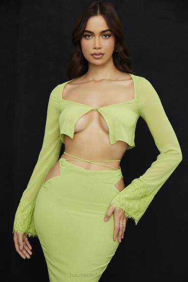 vestiario esso House of CB Top corto in georgette verde lime Tara X44T737