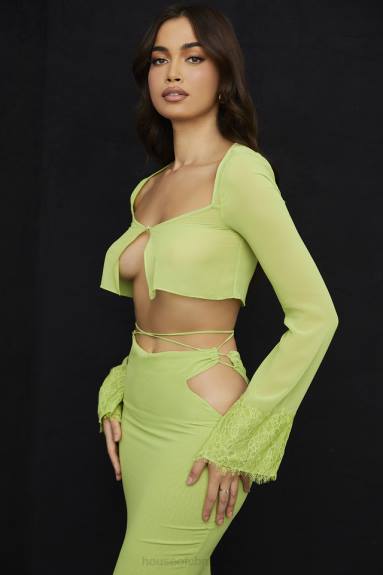 vestiario esso House of CB Top corto in georgette verde lime Tara X44T737