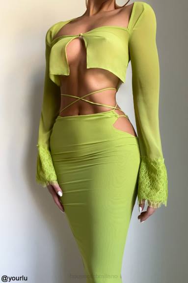 vestiario esso House of CB Top corto in georgette verde lime Tara X44T737