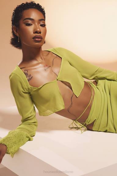 vestiario esso House of CB Top corto in georgette verde lime Tara X44T737