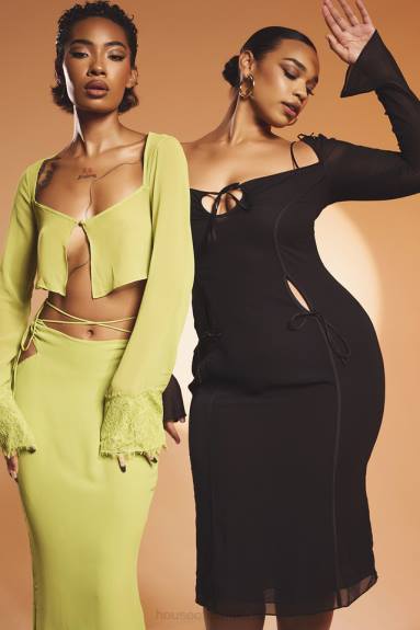 vestiario esso House of CB Top corto in georgette verde lime Tara X44T737