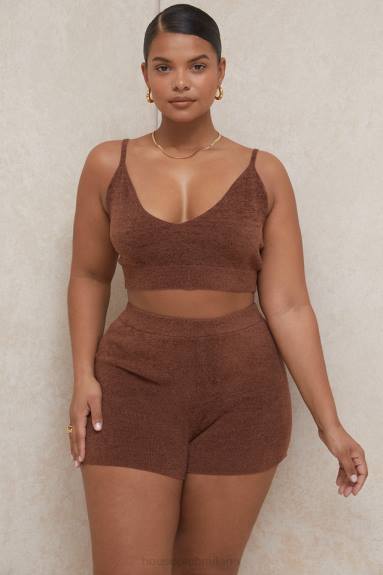 vestiario esso House of CB Top corto in maglia soffice color cioccolato Lorna X44T778