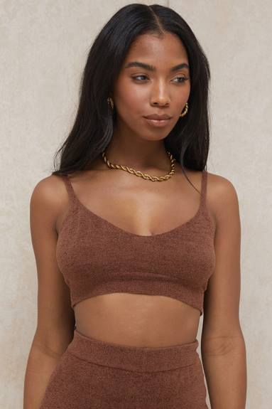 vestiario esso House of CB Top corto in maglia soffice color cioccolato Lorna X44T778
