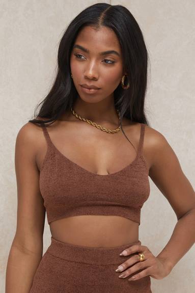 vestiario esso House of CB Top corto in maglia soffice color cioccolato Lorna X44T778