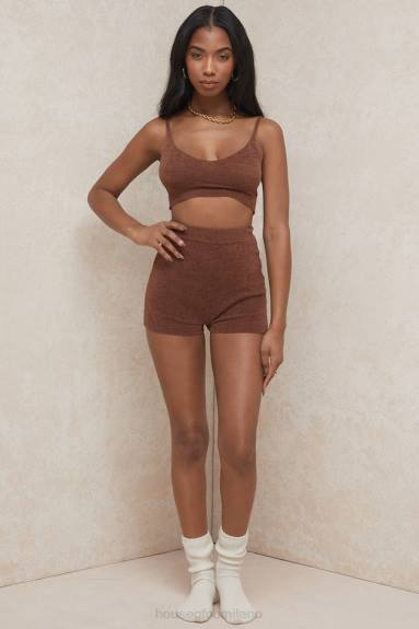 vestiario esso House of CB Top corto in maglia soffice color cioccolato Lorna X44T778