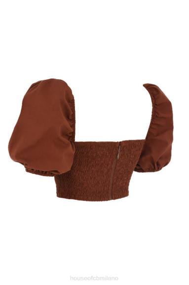 vestiario esso House of CB Top corto lavanna con maniche a sbuffo color cacao X44T748