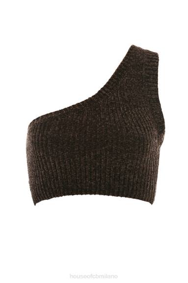 vestiario esso House of CB Top corto monospalla in ciniglia color cioccolato Charlie X44T782