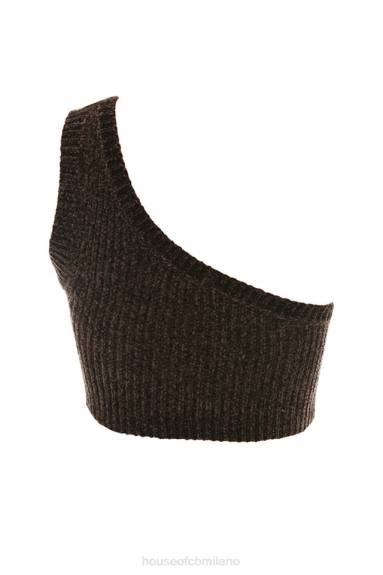 vestiario esso House of CB Top corto monospalla in ciniglia color cioccolato Charlie X44T782