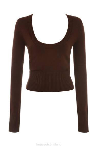vestiario esso House of CB Top girocollo in misto cashmere Raquel Chocolate X44T653