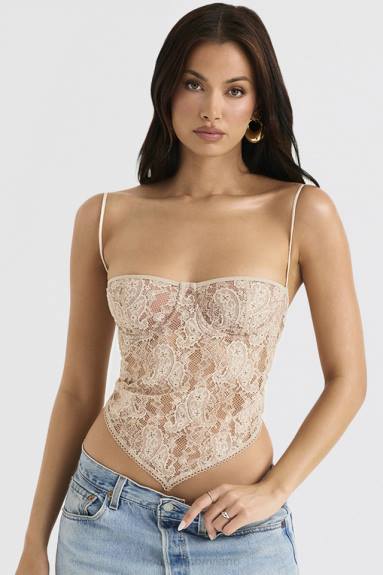 vestiario esso House of CB fernanda top in pizzo paisley color crema X44T702