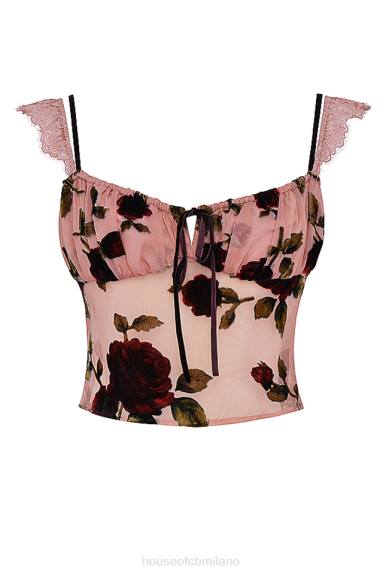 vestiario esso House of CB graciela top devoré rosa polvere X44T684