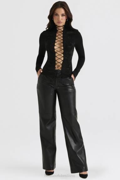 vestiario esso House of CB lori top stringato nero cristallizzato X44T701