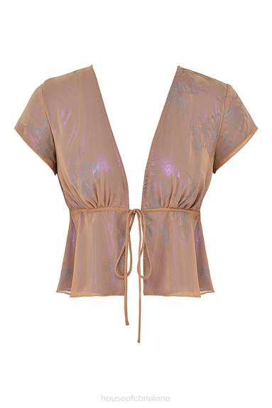 vestiario esso House of CB maia shimmer café au lait con cravatta sul davanti X44T700