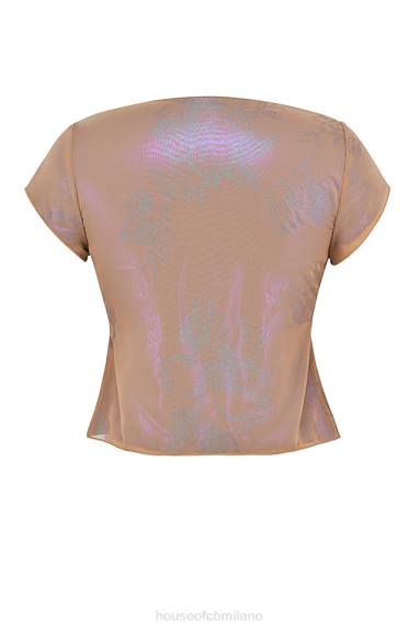 vestiario esso House of CB maia shimmer café au lait con cravatta sul davanti X44T700