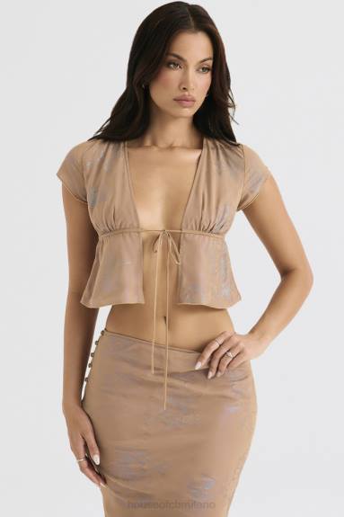 vestiario esso House of CB maia shimmer café au lait con cravatta sul davanti X44T700