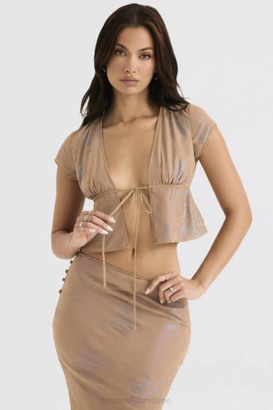 vestiario esso House of CB maia shimmer café au lait con cravatta sul davanti X44T700