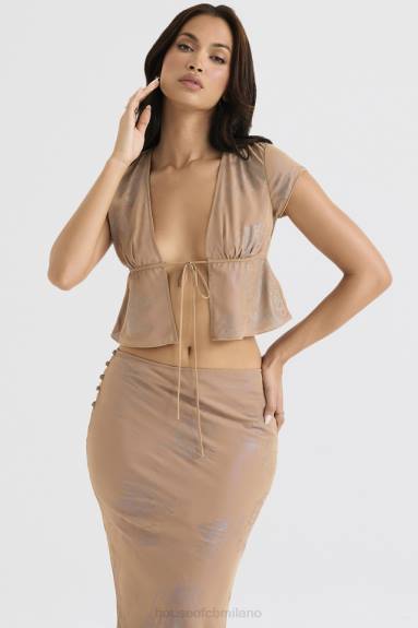 vestiario esso House of CB maia shimmer café au lait con cravatta sul davanti X44T700
