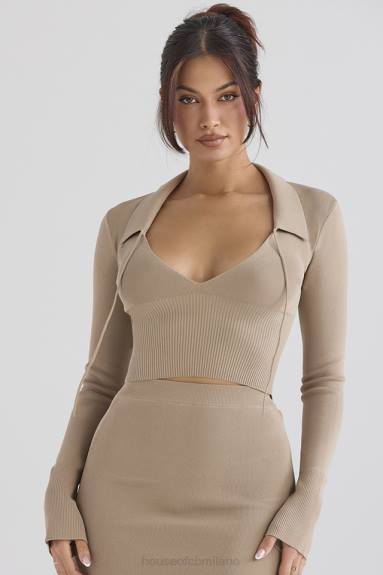 vestiario esso House of CB top Marianne in maglia color cammello X44T687