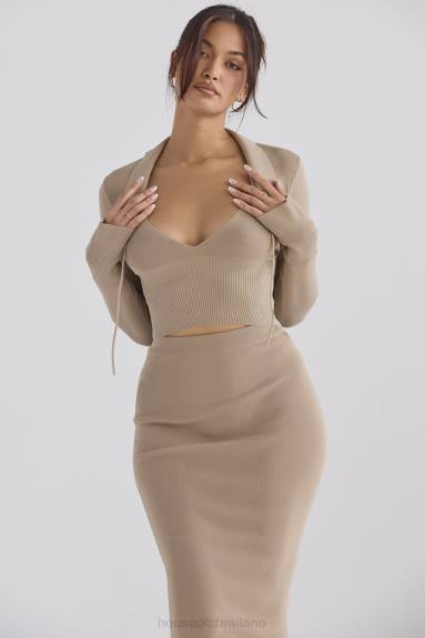 vestiario esso House of CB top Marianne in maglia color cammello X44T687