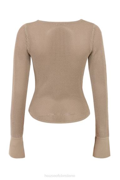 vestiario esso House of CB top a maniche lunghe in maglia color tortora savana X44T709