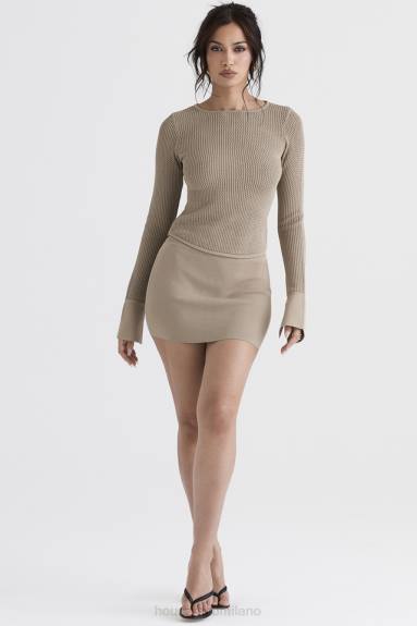 vestiario esso House of CB top a maniche lunghe in maglia color tortora savana X44T709