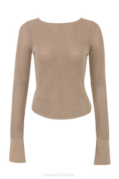 vestiario esso House of CB top a maniche lunghe in maglia color tortora savana X44T709