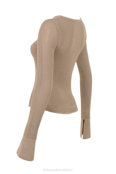 vestiario esso House of CB top a maniche lunghe in maglia color tortora savana X44T709
