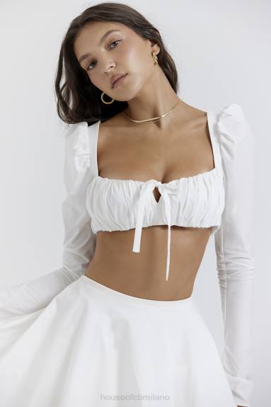 vestiario esso House of CB top bianco con maniche a sbuffo Shira X44T669