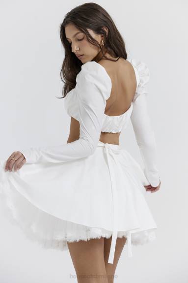 vestiario esso House of CB top bianco con maniche a sbuffo Shira X44T669