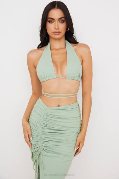 vestiario esso House of CB top bustier arricciato allacciato al collo calypso salvia X44T753