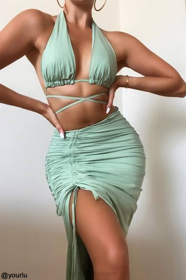 vestiario esso House of CB top bustier arricciato allacciato al collo calypso salvia X44T753